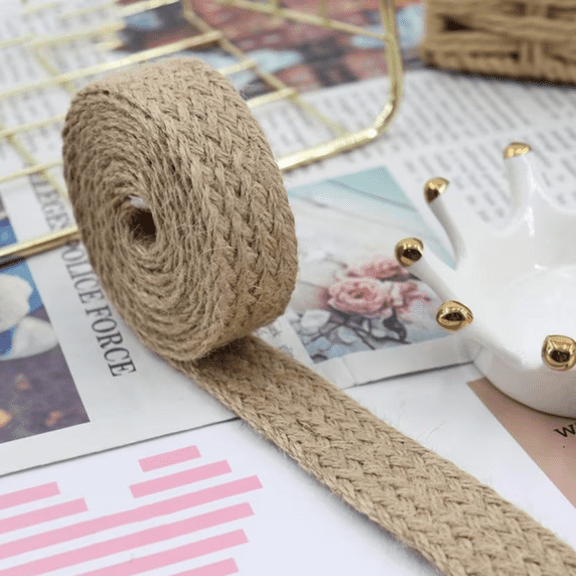 Hemp Cords Braided Flat Burlap Ribbon Nature Jute Rope Twine Webbing DIY Wedding Decoration Ribbons Crafts Jute Rope, 5meters/Roll (Natural, 20mm)