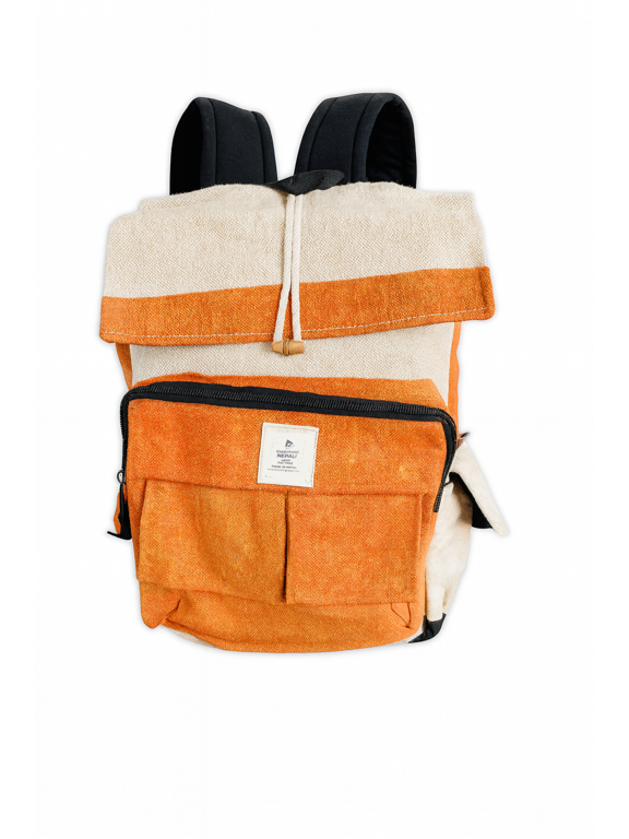 Hemp Laptop Backpack Eco friendly Unisex Organic Hemp Bag handcrafted by the best artisans in Nepal- Orange Crush