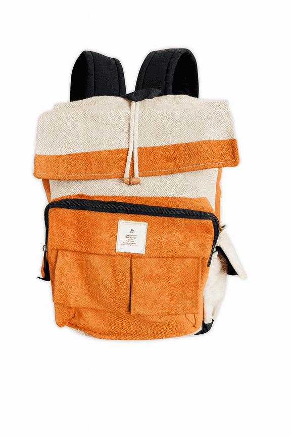 Hemp Laptop Backpack Eco friendly Unisex Organic Hemp Bag handcrafted by the best artisans in Nepal- Orange Crush