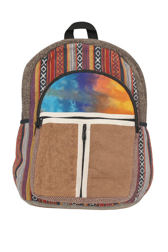 Hemp Laptop Backpack Eco friendly Unisex Organic Hemp Bag handcrafted by the best artisans in Nepal- Rainbow