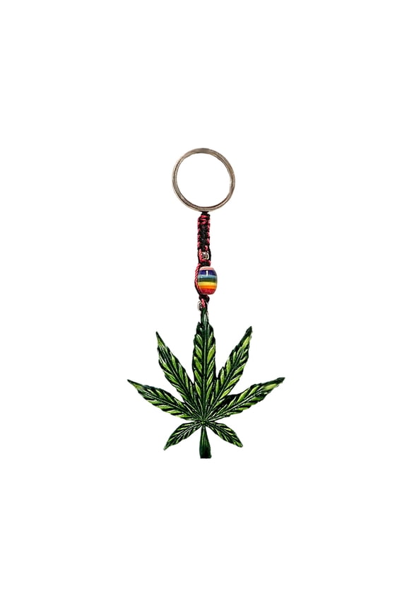 Hemp Leaf 3D Figurine Keychain Multicolored Macramé Metal Ring - Handmade Gifts Boho Car Keys Bag Accessories