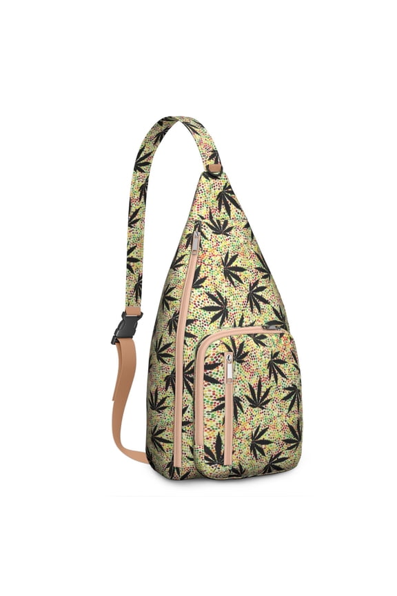 Hemp Leaf Pattern Chest Bag - Water-Resistant Tactical Sling with Multiple Pockets