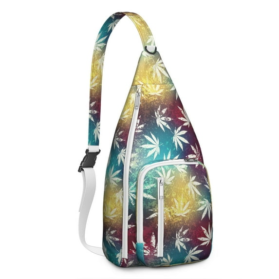 Hemp Leaf Pattern Crossbody Bag - Lightweight Tactical Chest Pack with Adjustable Strap