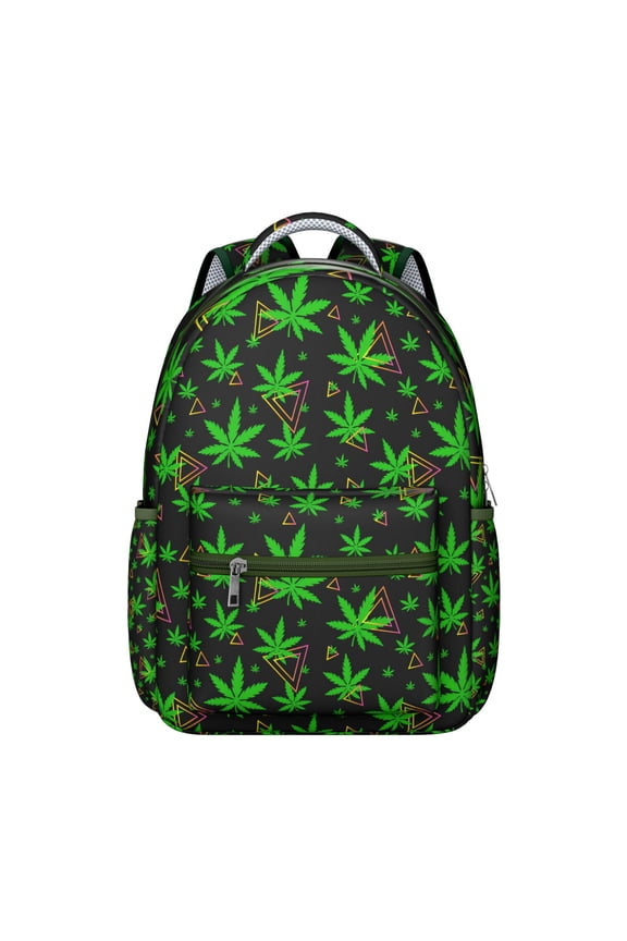Hemp Leaf Students Backpack Rasta Marijuana Leaf and Tie Dye Weed Aesthetic Psychedelic Colorful Cannabis Leaf School Bag