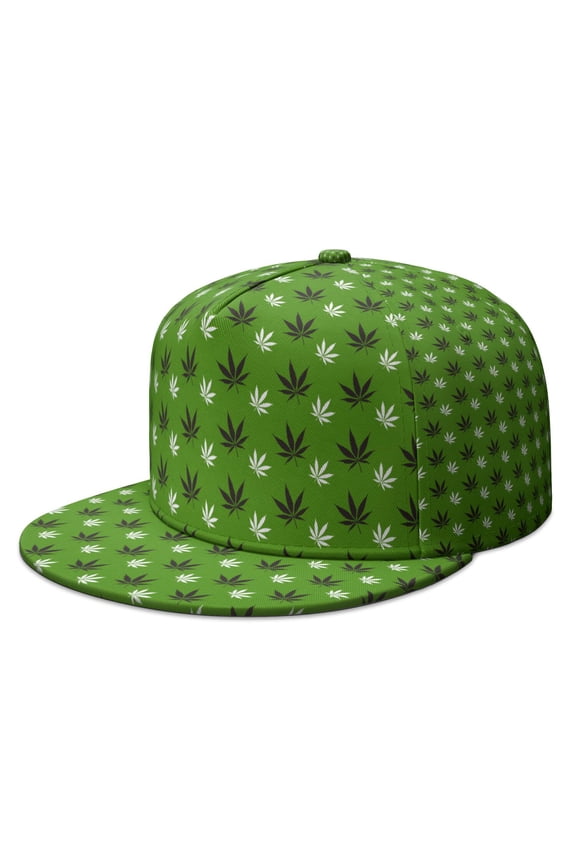 Hemp Leaf Texture Trucker Hat - Flat Visor Cap for Traveling & Social Gatherings | Psychedelic Weed Art