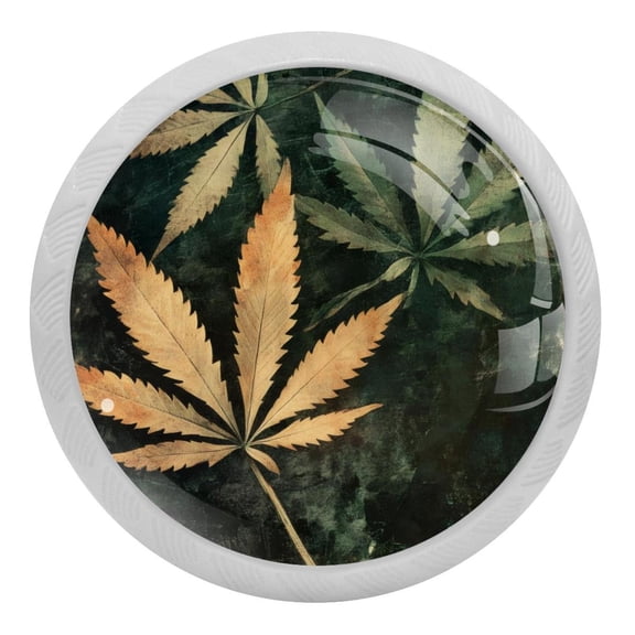 Hemp Leaves Glow in The Dark Crystal Glass Cabinet Knobs 4 Pcs Drawer Handles for Kitchen Cabinets Dresser Cupboard Wardrobe