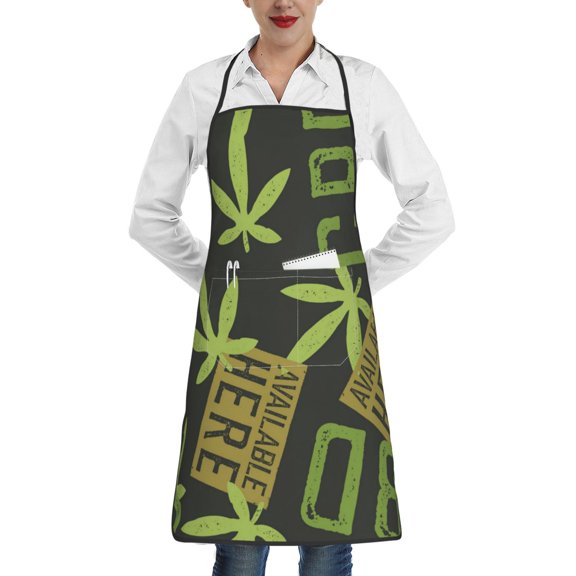 Hemp Leaves Patterns Apron with Pocket Cooking Waterproof Bib Aprons for Kitchen Baking Chef Gardening BBQ