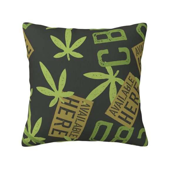 Hemp Leaves Patterns Decorative Throw Pillow Case Square Pillowcase Cushion Covers Sofa Couch Car Bedroom 18x18 Inch