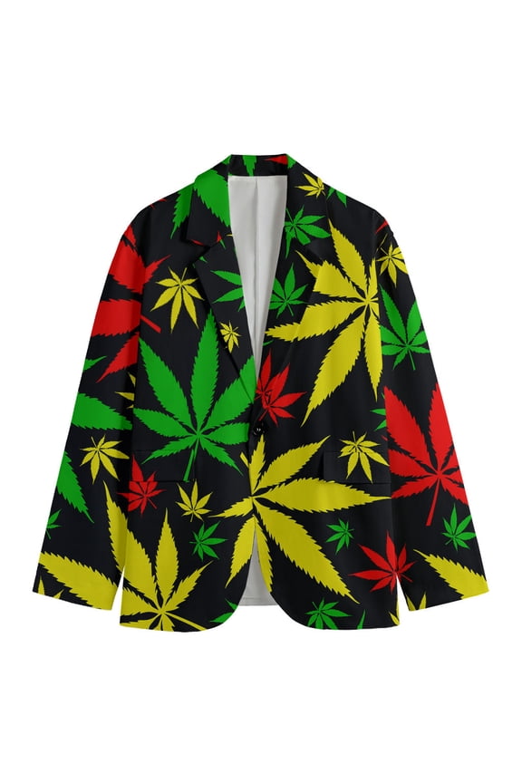 Hemp Leaves Reggae Pattern Print Men'S Blazer, Hippie Fun Novelty Blazer