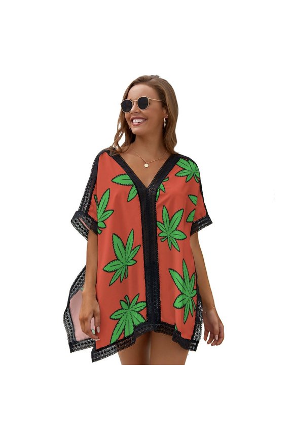 Hemp Leaves Women's Swimsuit Coverup Summer Beach Cover Up Bathing Suit Dress