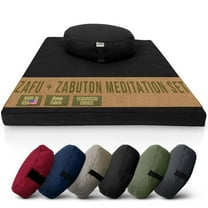 Hemp Meditation Cushion and Mat Set - Organic Buckwheat Filled Oval Zafu Meditation Pillow and Cotton Filled Zabuton Floor Pad - Made in USA, Black