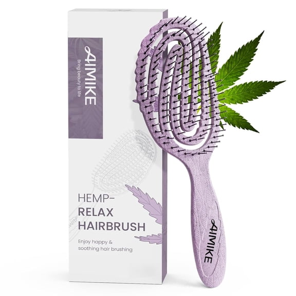Hemp-Relax Detangler Hair Brush, Eco-Friendly Detangling Brush for Wavy Straight Hair, Vented Hairbrush w/Soft Bristles, Glide Through Tangles with Ease for Women, Kids, Wet & Dry Hair