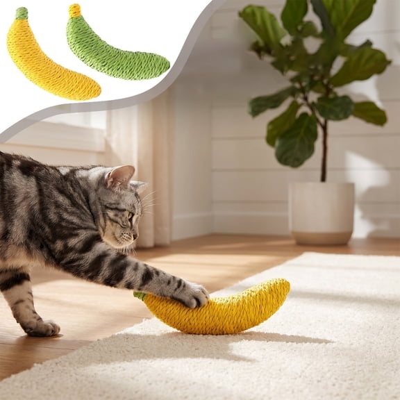 Hemp Rope Chew Toy with Squeaker Banana Shape for Cats and Small Dogs Tooth Cleaning
