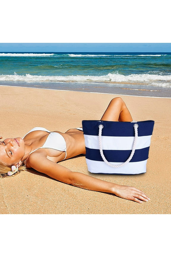 Hemp Rope Striped Canvas Bag Women Fashion Travel Shopping Practical Large Capacity Canvas Bag Beach Bag