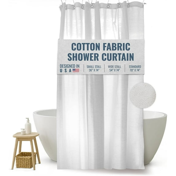 Cotton 36x74" Stall Shower Curtain - Natural fabric Leakproof curtain for luxury bathroom decor - White