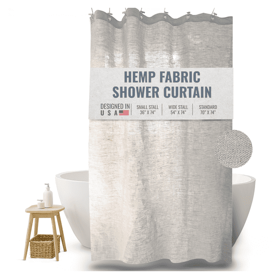 Natural Hemp 70x74" Stall Shower Curtain - Natural fabric Leakproof curtain for luxury bathroom decor - White