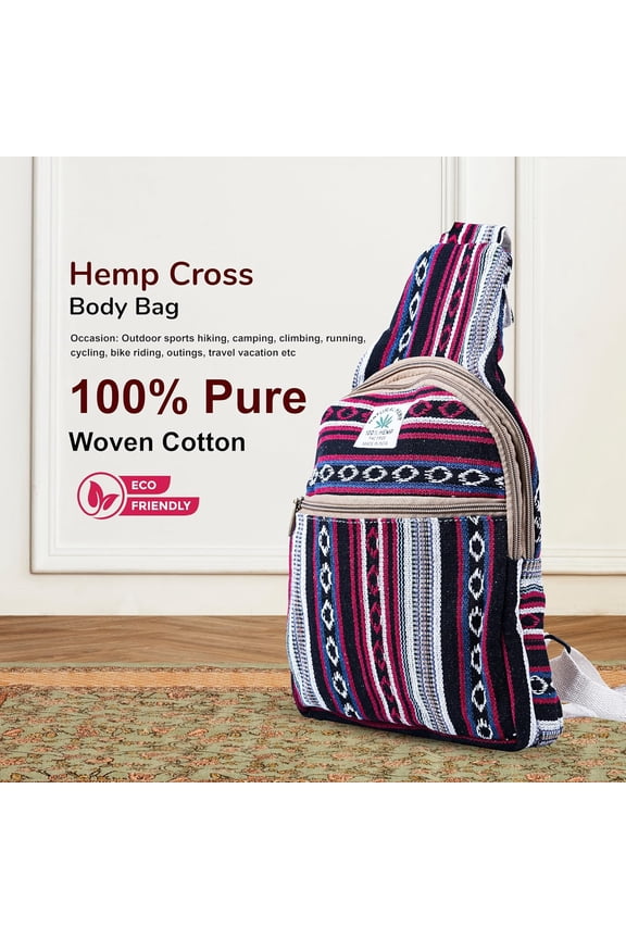 Hemp Small Backpack Cross Body Shoulder Himalayan Bag Adjustable Strap Men and Women Sling Bag Lightweight Daypack