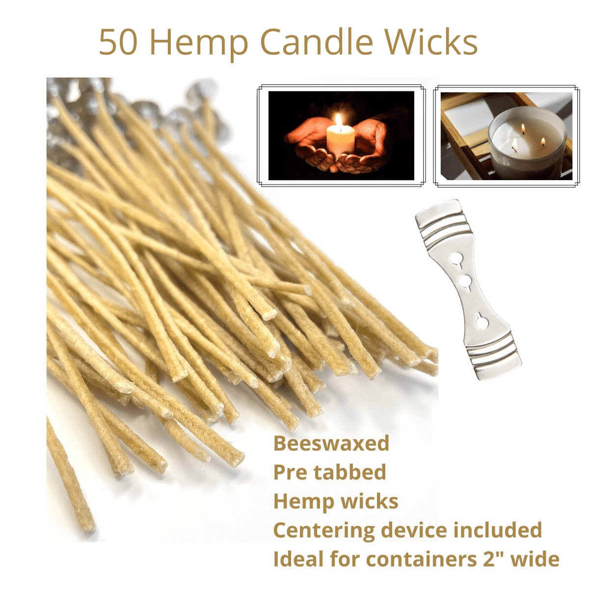 EricX Light Organic Hemp Candle Wicks, 100 Piece 8 Pre-Waxed by 100%  Beeswax & Tabbed, for Candle Making