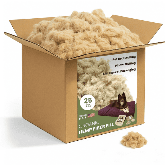 HempStuff Hemp Fiber Fill - 25 lbs, Clean Natural Fibre Filling Cushion Pet Bed Stuffing or Nesting Fiber, Midwest Grown and processed Organic. Bean Products, Made in USA, 25 pounds