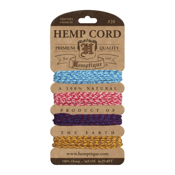 Hemptique Braided Hemp Cord 9.5', Assorted Colors