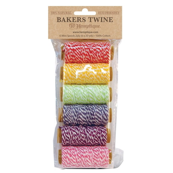 Hemptique Bakers Twine - Rainbow, Pkg of 6