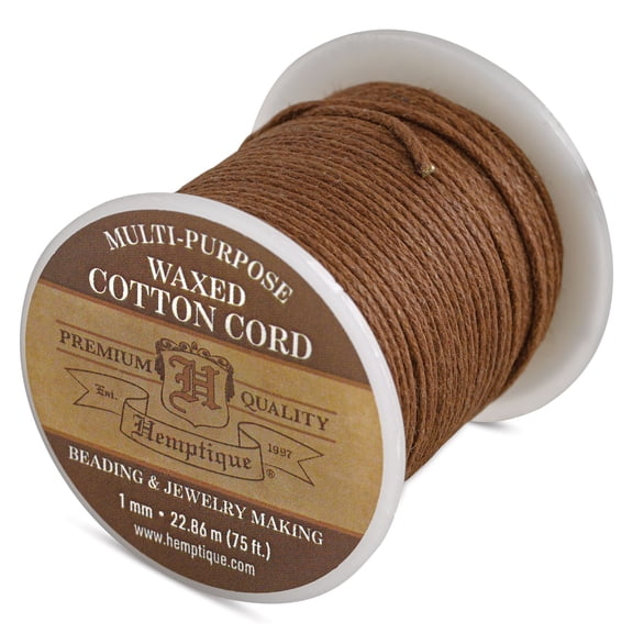 Hemptique Waxed Cotton Cord - Brown, 1 mm