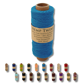 Hemptopia Hemp Twine Spool - 225 Feet of 1mm 100% Hemp Twine Natural Bead, Color (Blue) - 20lb Test Strength - Perfect for Jewelry Making and Arts and Crafts