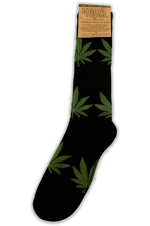 Hemp Leaf Pattern Crew Sock Size 6-9 (Small/Medium) Black, Unisex