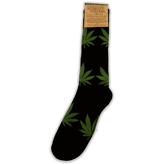Hemptopia Hemp Leaf Pattern Crew Sock Size 6-9 (Small/Medium) Black, Unisex