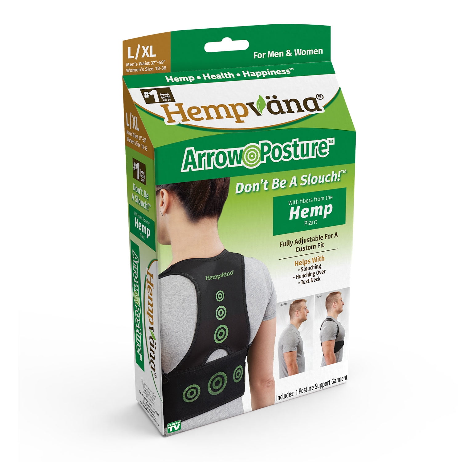 Hempvana Arrow Posture - Fully Adjustable Posture Support & Posture Corrector for Upper Body - Helps Correct Slouching, Text Neck and Hunching Over (L/XL)