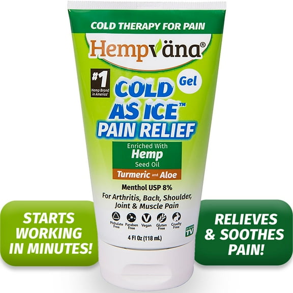 Hempvana As Seen On TV Cold As Ice Pain Relief Gel, Fast-Acting Menthol, Turmeric, Arthritis Pain Relief