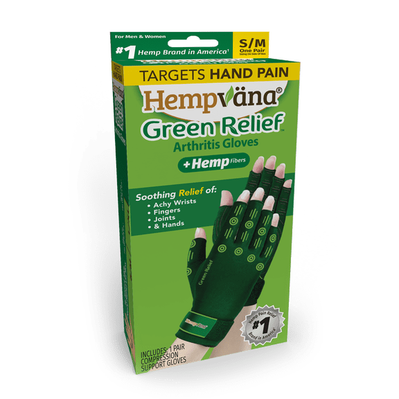 Hempvana Green Relief Arthritis Gloves, as Seen on TV, Relieves Pain & Swelling, SM/MD, Unisex