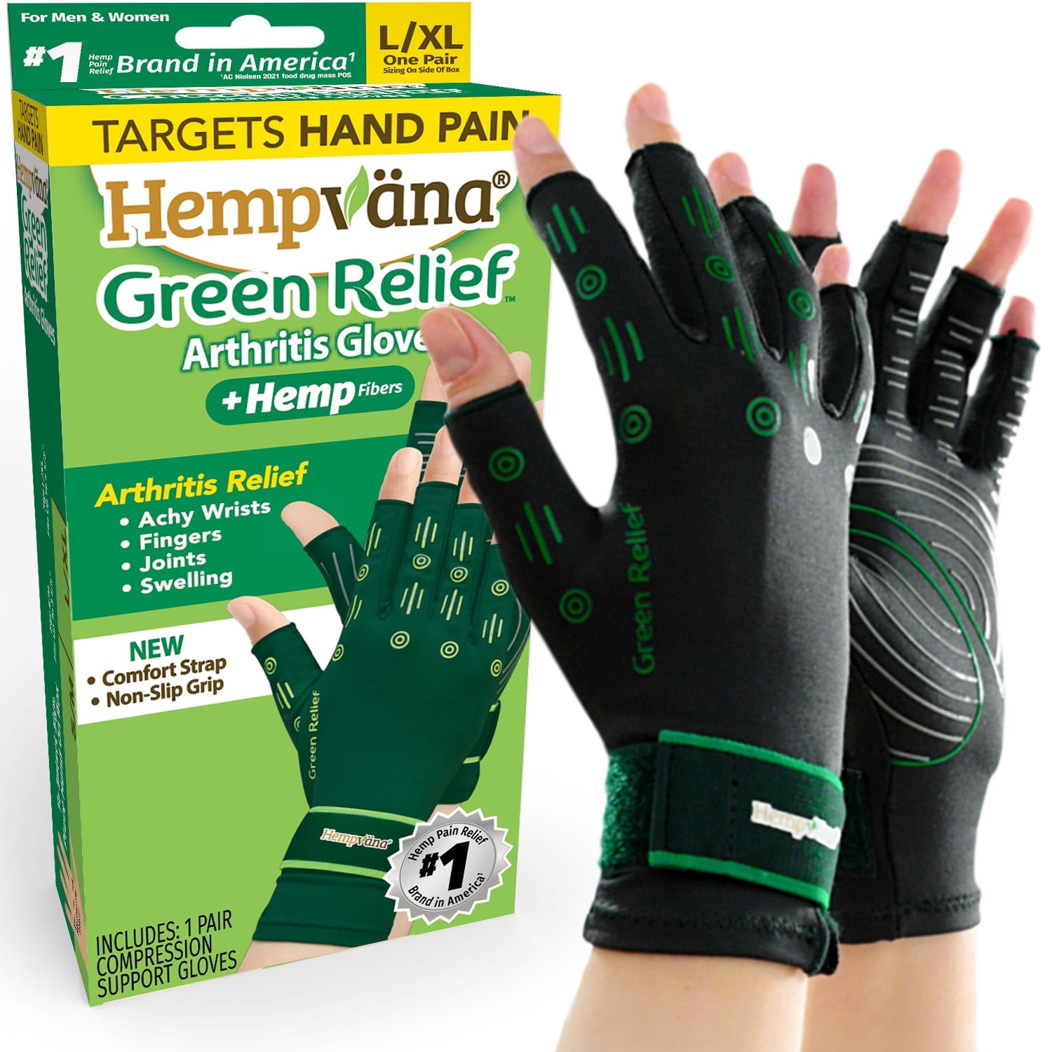 Hempvana Arthritis Compression Gloves - Fingerless Gloves Made with Hemp Plant Fibers - Support for Wrist & Hands