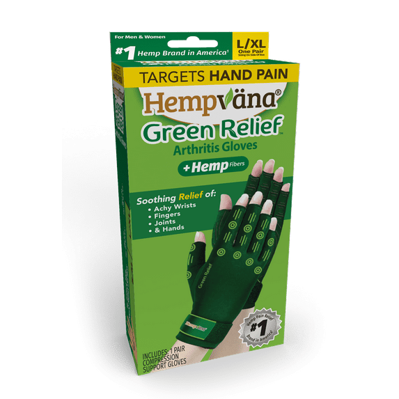 Hempvana Green Relief Gloves, as Seen on TV, Green, Compression Gloves, L/XL, Men and Women