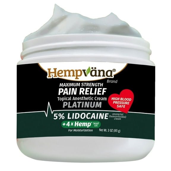 Hempvana Platinum Maximum-Strength 5% Lidocaine Relief Cream, 4X Hemp Seed Oil