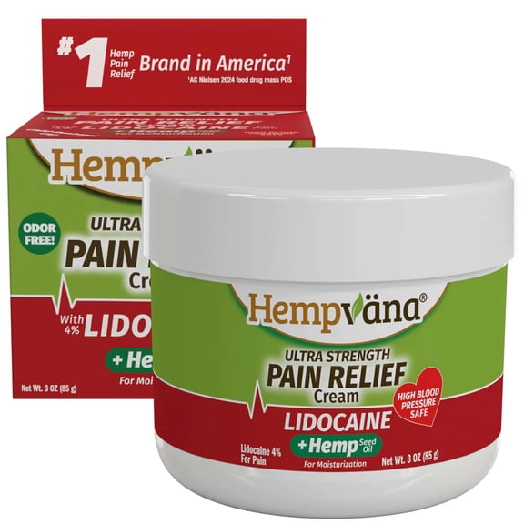 Hempvana Ultra Strength 4% Lidocaine Pain Relief Cream, 3 oz