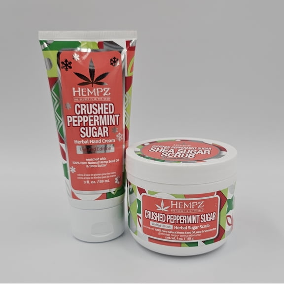 Hempz Crushed Peppermint Sugar Hand Cream 3 oz & Body Scrub 4 oz