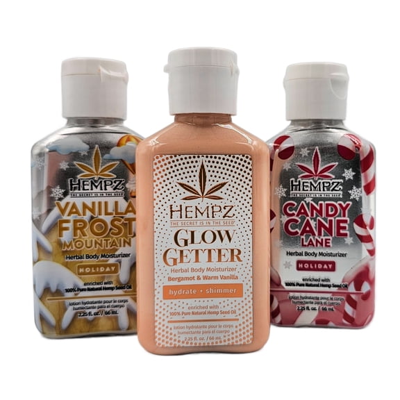 Hempz Holiday Limited Edition Mini Scents Body Lotions - 3 pack Candy Cane Lane, Vanilla Frost, & Glow Getter