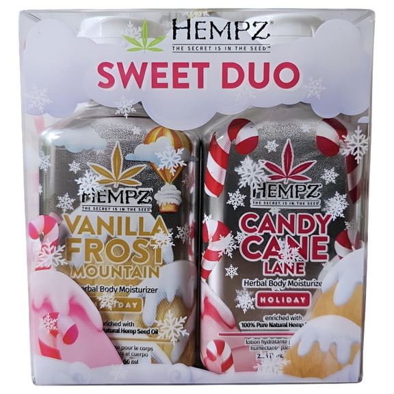 Hempz Holiday Sweet Duo Candy Cane Lane 2.25 oz & Vanilla Frost Mountain 2.25 oz Body Moisturizer Gift Set Limited Edition