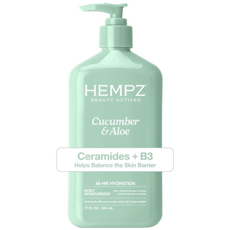 Hempz Beauty Actives Cucumber & Aloe Moisturizing Body Lotion with Firming & Smoothing Ceramides + B3 for Dry Skin, 17 fl oz