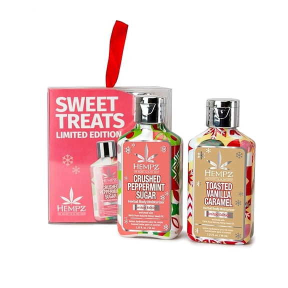 Hempz Mini Sweet Treats, Holiday Lotion Gift Set, Vanilla Caramel and Crushed Peppermint Mini Body Lotion, 2.25 oz