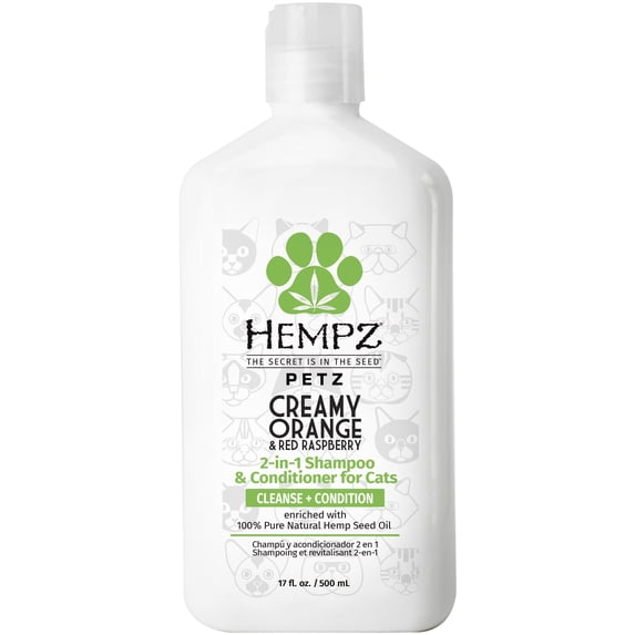 Hempz Petz Creamy Citrus Orange & Red Raspberry 2-in-1 Shampoo & Conditioner for Cats to Cleanse & Condition, 17 fl oz
