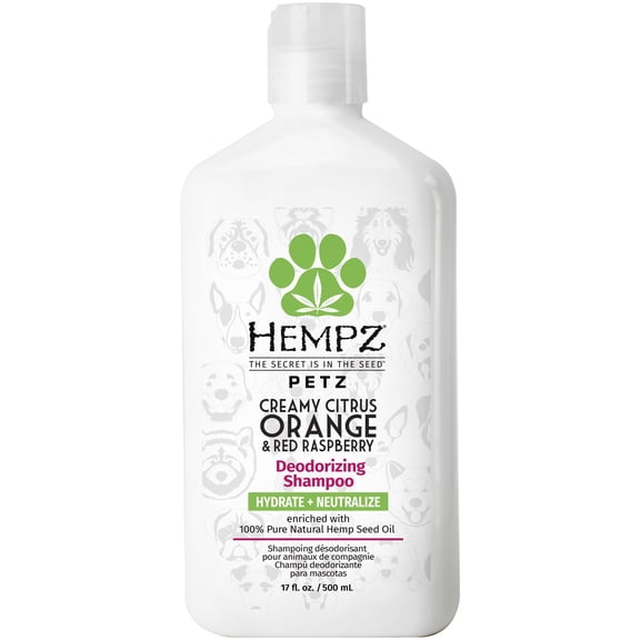 Hempz Petz Creamy Citrus Orange & Red Raspberry Hydrating & Deodorizing Dog Shampoo, 17 fl oz