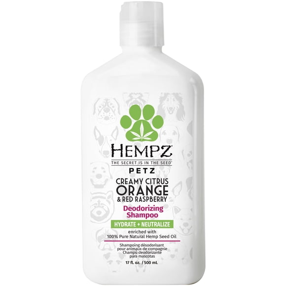 Hempz Petz Creamy Citrus Orange & Red Raspberry Hydrating & Deodorizing Dog Shampoo, 17 fl oz