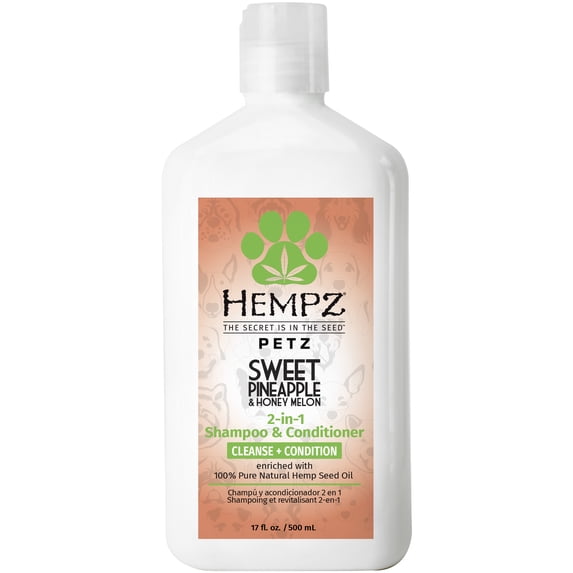 Hempz Petz 2-in-1 Paraben-Free Shampoo & Conditioner for Dogs, Sweet Pineapple & Honey Melon Scent, 17 fl oz Bottle