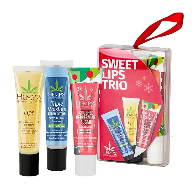 Hempz Sweet Lips Trio, 3 Lip Balms, Holiday Gift for Men or Women
