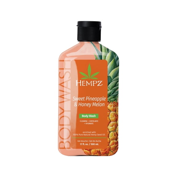 Hempz Sweet Pineapple & Honey Melon 3-in-1 Exfoliating & Hydrating Body Wash with Glycolic Acid, 17 fl oz