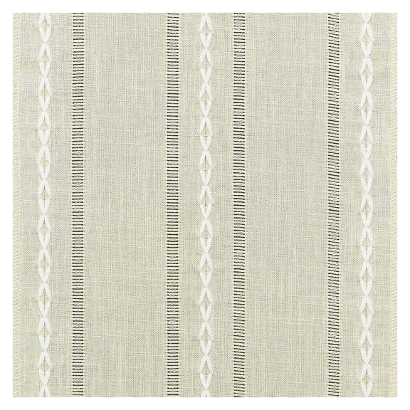 Hemstitched Linen Table Runner, Boho Embroidered Striped with Tassels, Machine Washable Wrinkle Resistant Cotton Blend, Easy Care Dining Home Decor