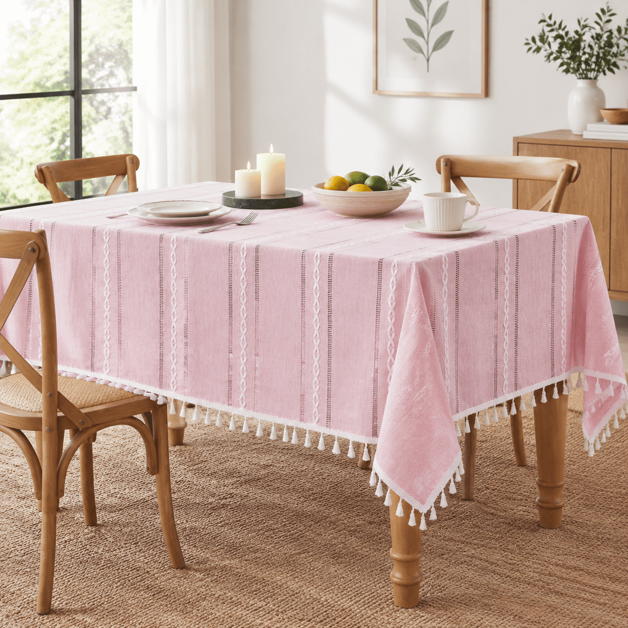 17 Sign Striped Hemstitched Striped Boho Table Cloth 60x120 Inch Pink - Walmart.com