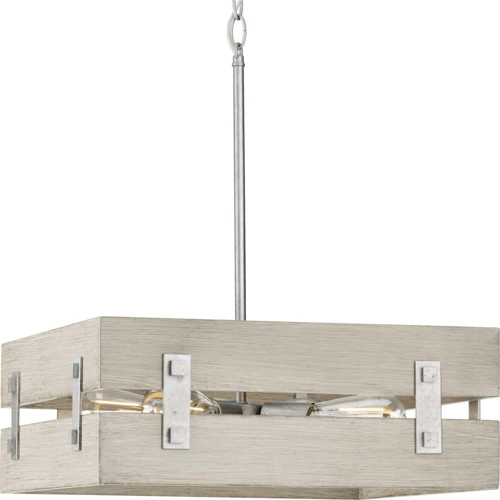 Hemsworth 18" Galvanized Steel and Oak 4-Light Pendant